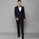 Men Navy Blue Solid Slim-Fit Single-Breasted Two-Piece Party Suit