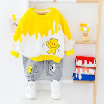 Boy's Cotton Full Sleeves Sweatshirt with Pant Set in Yellow Color